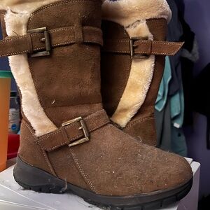Cozy Brown Suede Boots with Buckle Detail